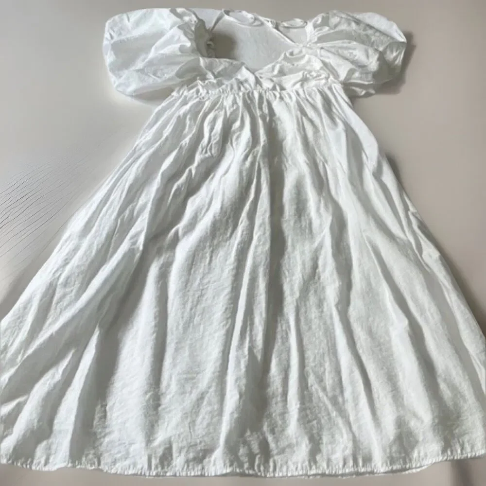 Moon River White V-Neck Flutter Sleeve  Flare  skirt Dress Size L NWT - Picture 3 of 12